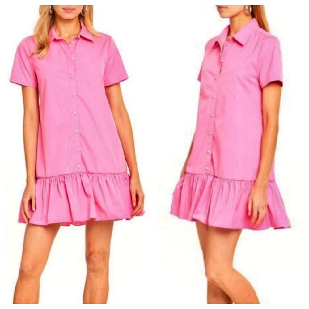 Amanda Uprichard Mini Dress Pink Drop Waist Ruffle Hem Short Sleeve